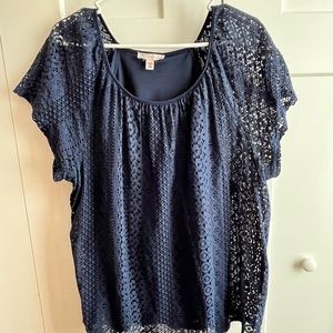 Dressbarn plus size navy lace top 1X